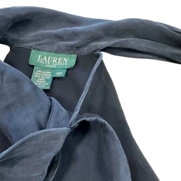 Ralph Lauren 100% Silk Navy Blue Halter Neck Tie Blouse, 10P - Picture 7 of 9